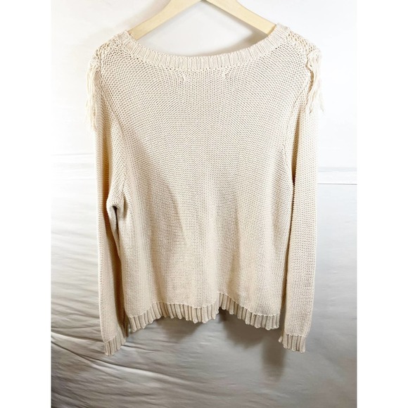 Chelsea and Violet Fringe Cream Knit Pullover Sweater Size L - Picture 5 of 7